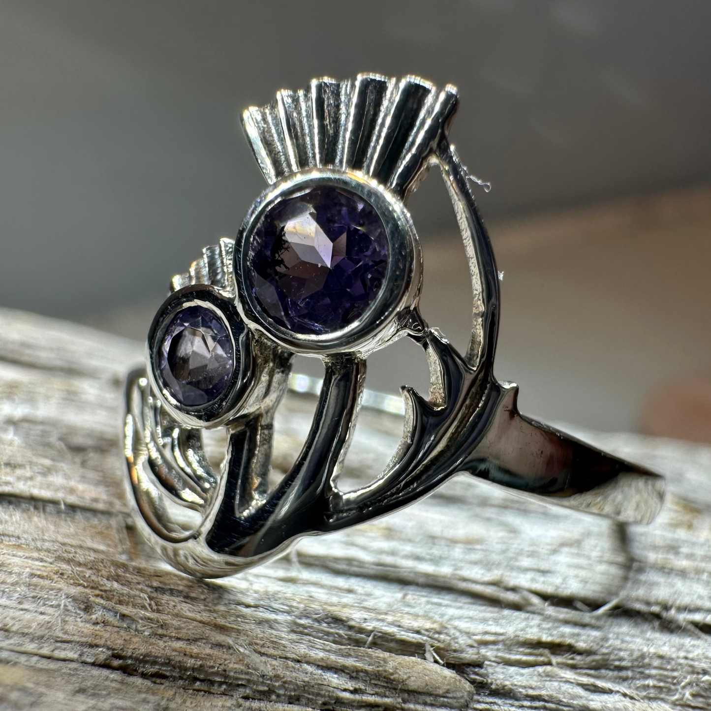 Adairia Scottish Thistle Amethyst Ring in Sterling Silver — view 9
