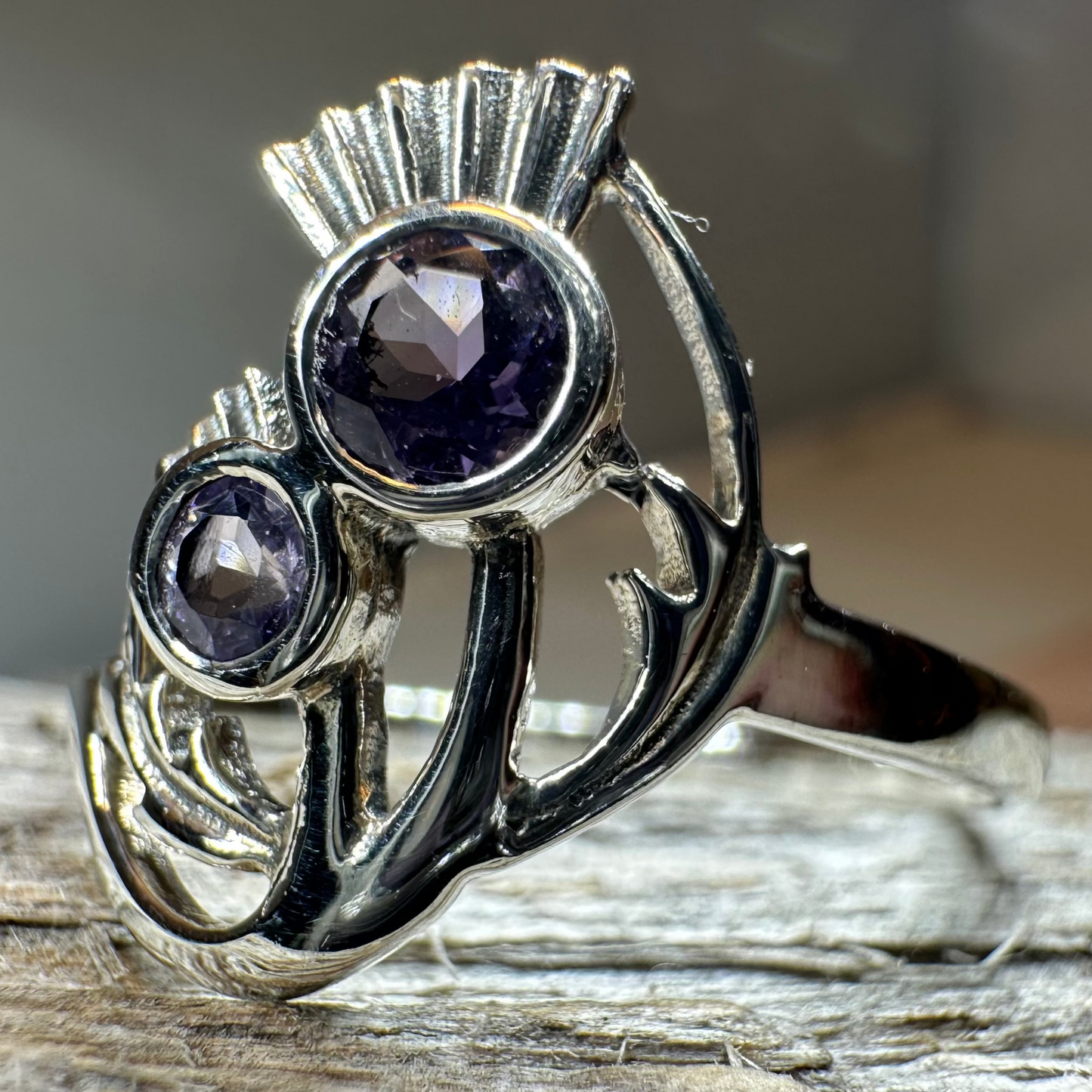 Adairia Scottish Thistle Amethyst Ring in Sterling Silver — view 4