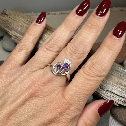 Adairia Scottish Thistle Amethyst Ring in Sterling Silver