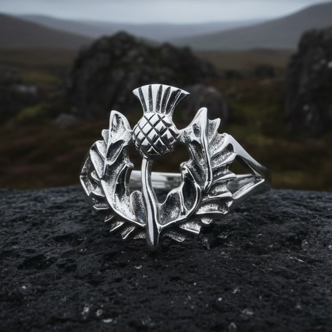 Load image into Gallery viewer, Finovan Scottish Thistle Ring in Sterling Silver
