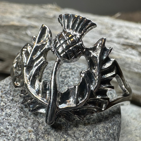 Load image into Gallery viewer, Finovan Scottish Thistle Ring in Sterling Silver

