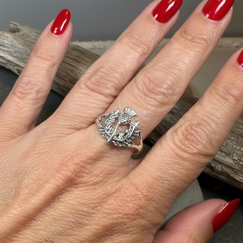 Finovan Scottish Thistle Ring in Sterling Silver