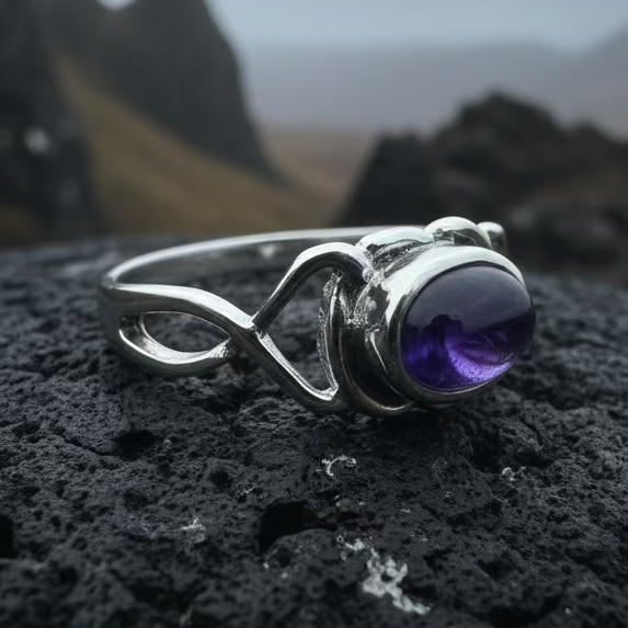 Felicia Celtic Knot Amethyst Ring in Sterling Silver