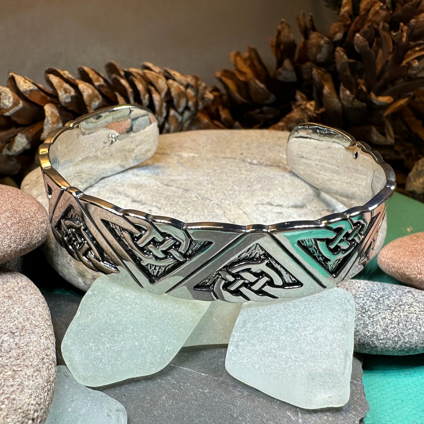 Destiny Celtic Knot Cuff Bracelet in Pewter