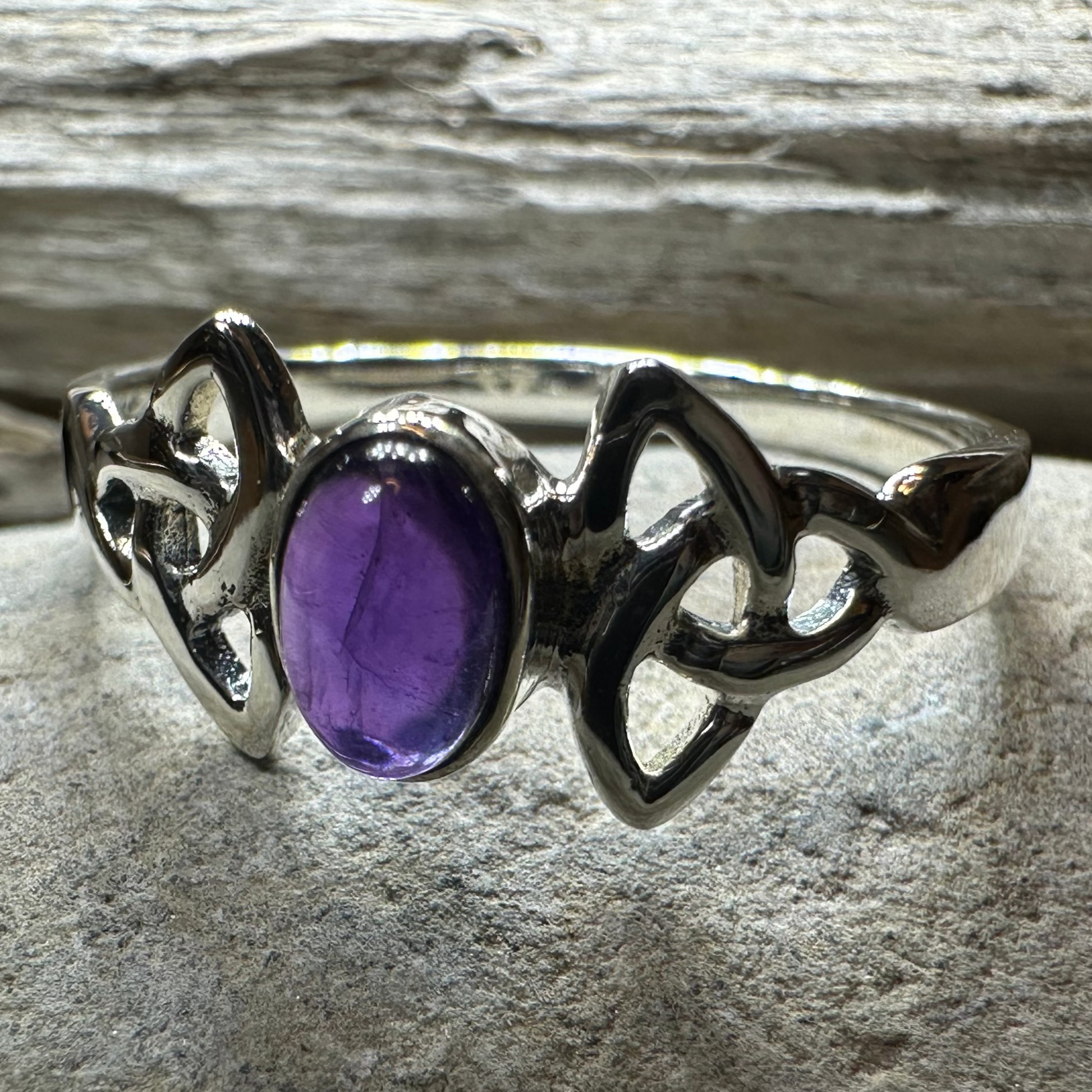 Rori Celtic Trinity Knot Amethyst Ring in Sterling Silver — view 11