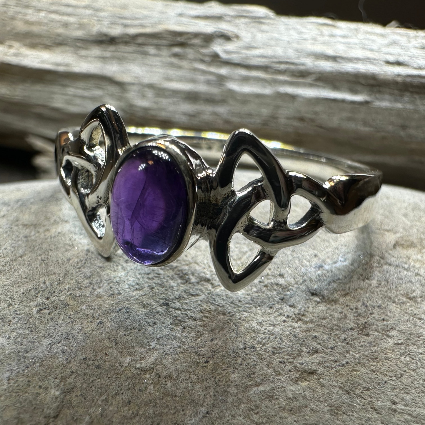Rori Celtic Trinity Knot Amethyst Ring in Sterling Silver — view 7