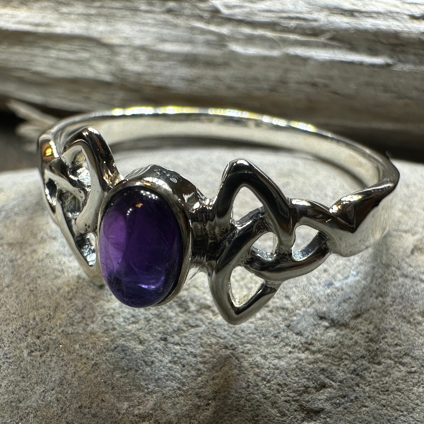 Rori Celtic Trinity Knot Amethyst Ring in Sterling Silver — view 5
