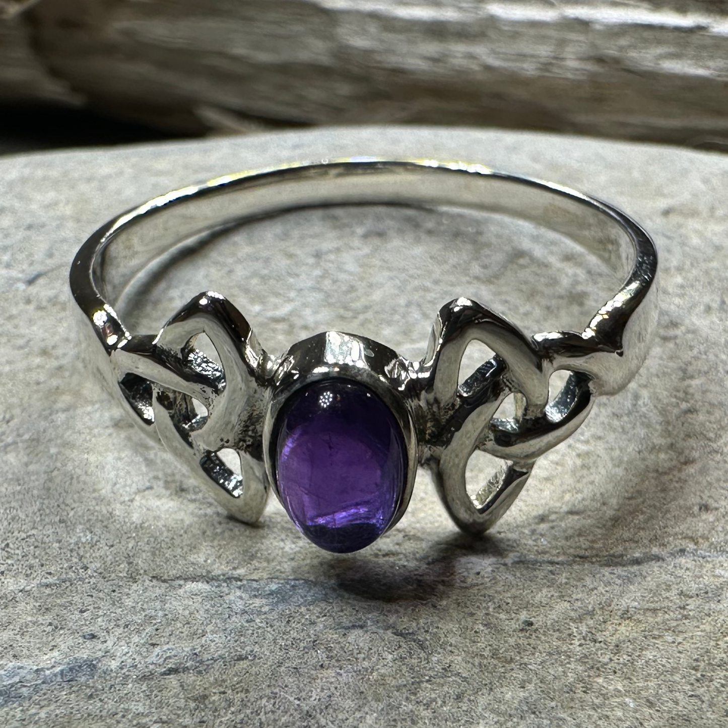 Rori Celtic Trinity Knot Amethyst Ring in Sterling Silver — view 6