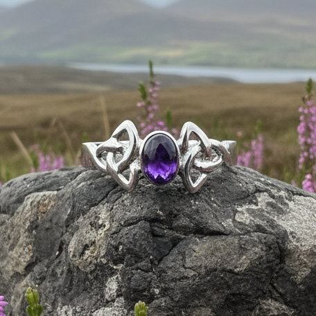 Rori Celtic Trinity Knot Amethyst Ring in Sterling Silver