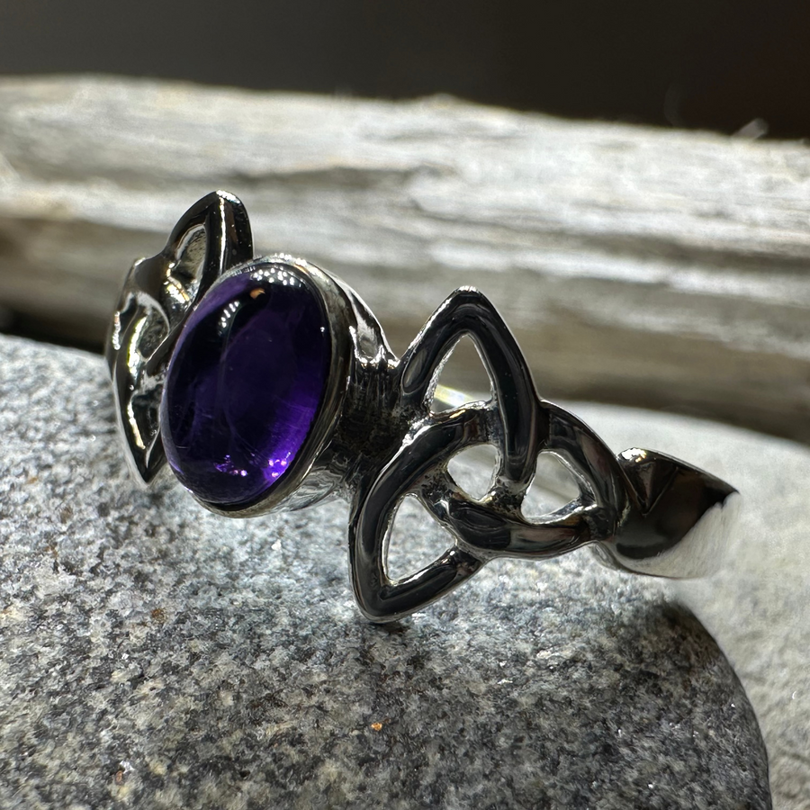 Rori Celtic Trinity Knot Amethyst Ring in Sterling Silver