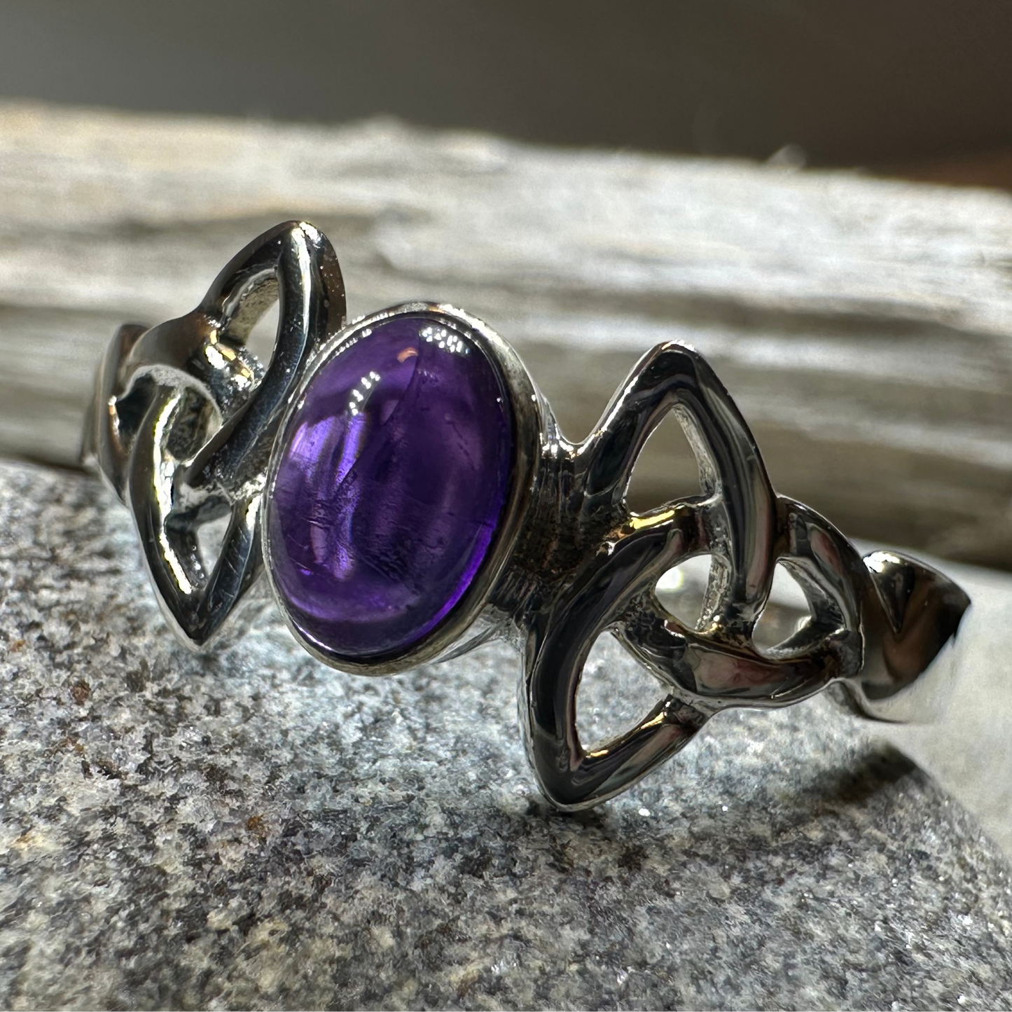 Rori Celtic Trinity Knot Amethyst Ring in Sterling Silver — view 10