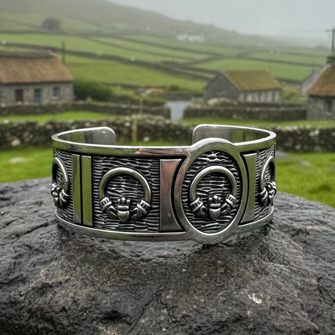 Irish Claddagh Cuff Bracelet in pewter