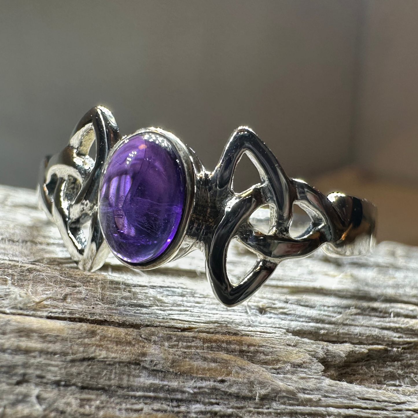 Rori Celtic Trinity Knot Amethyst Ring in Sterling Silver — view 9