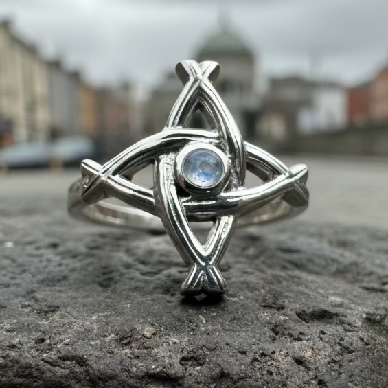 Moonstone Saint Brigid's Cross of Ireland Ring