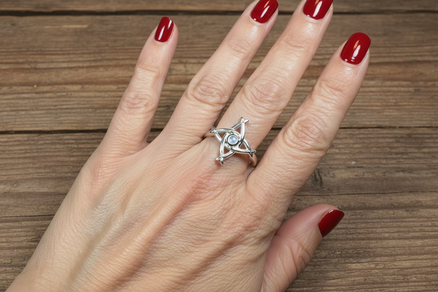 Moonstone Saint Brigid's Cross of Ireland Ring