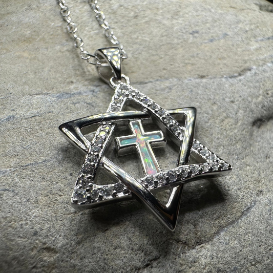 Star of David Cross Opal Necklace