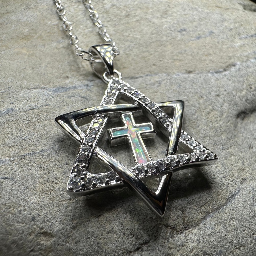 Star of David Cross Opal Necklace