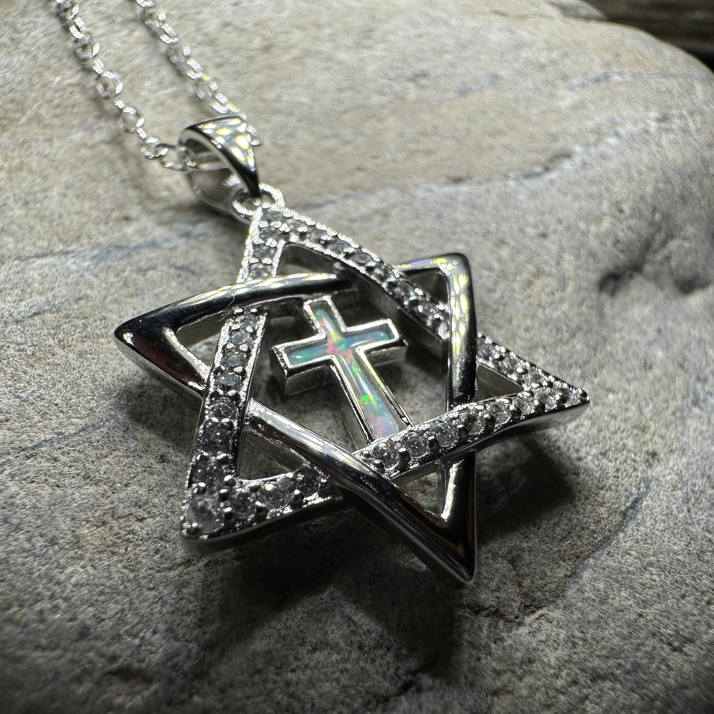 Star of David Cross Opal Necklace