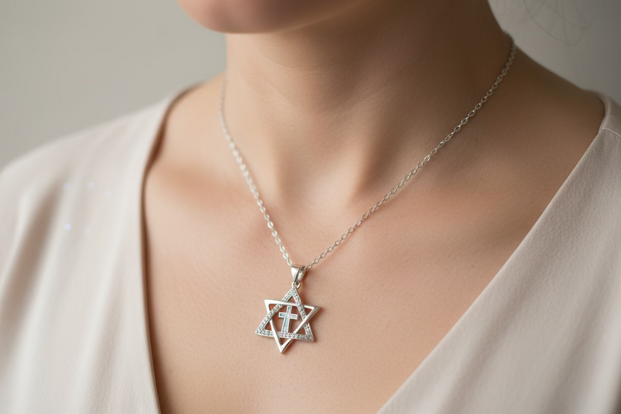 Star of David Cross Opal Necklace