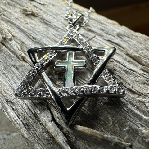 Load image into Gallery viewer, Star of David Cross Opal Necklace
