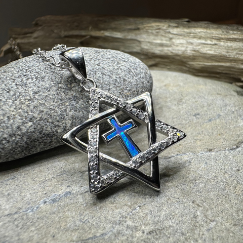Load image into Gallery viewer, Star of David Cross Opal Necklace
