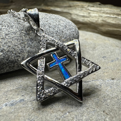 Load image into Gallery viewer, Star of David Cross Opal Necklace
