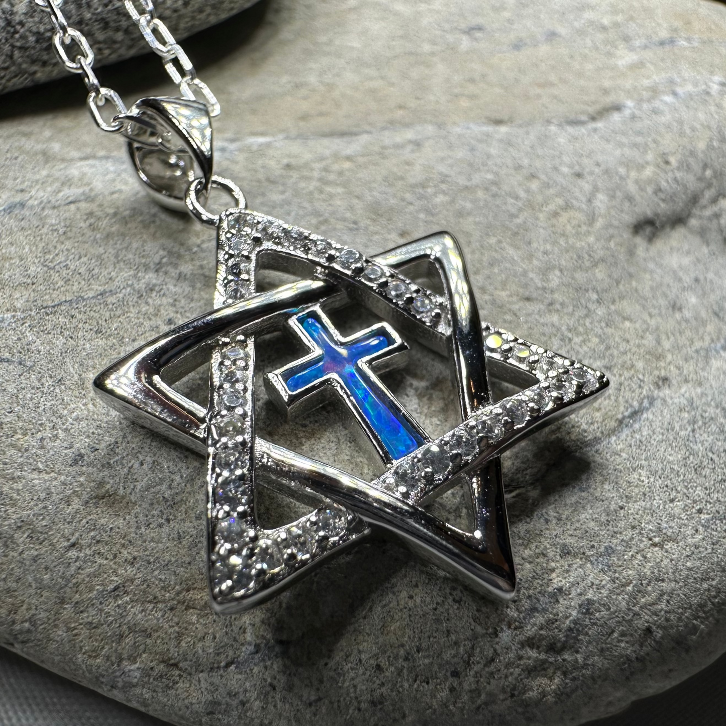 Star of David Cross Opal Necklace