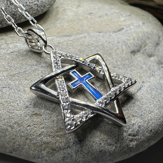 Star of David Cross Opal Necklace — view 3
