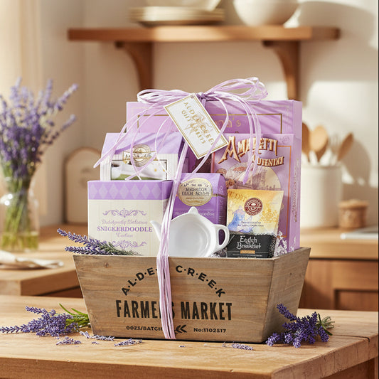 Relaxing Lavender Tea Gift Basket with Tea Caddy