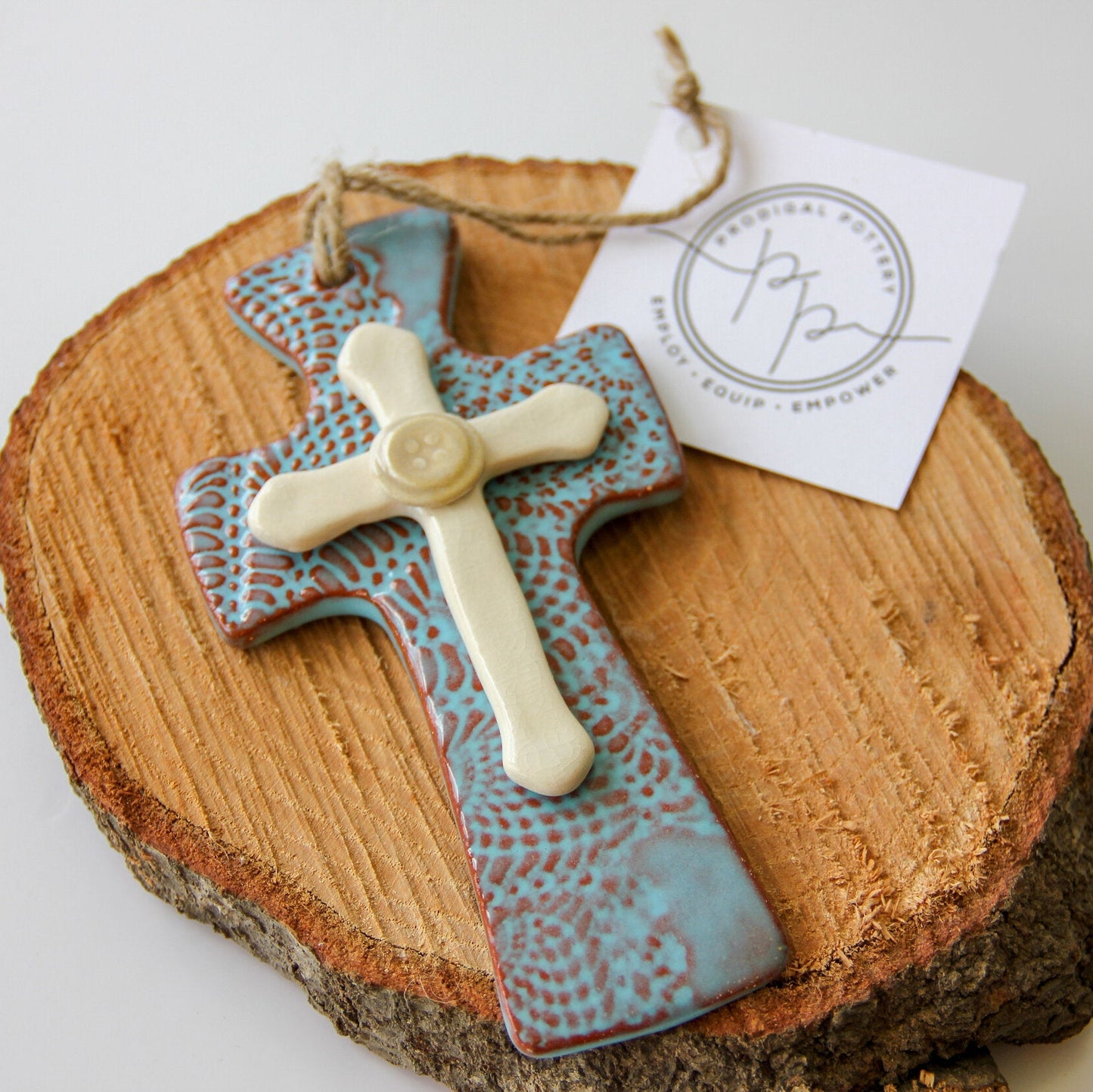 Handmade Pottery Trinity Cross - Made in the U.S.A.