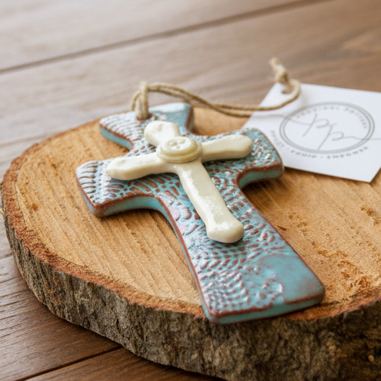 Handmade Pottery Trinity Cross - Made in the U.S.A.
