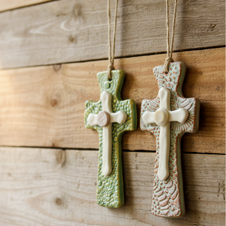 Handmade Pottery Trinity Cross - Made in the U.S.A.