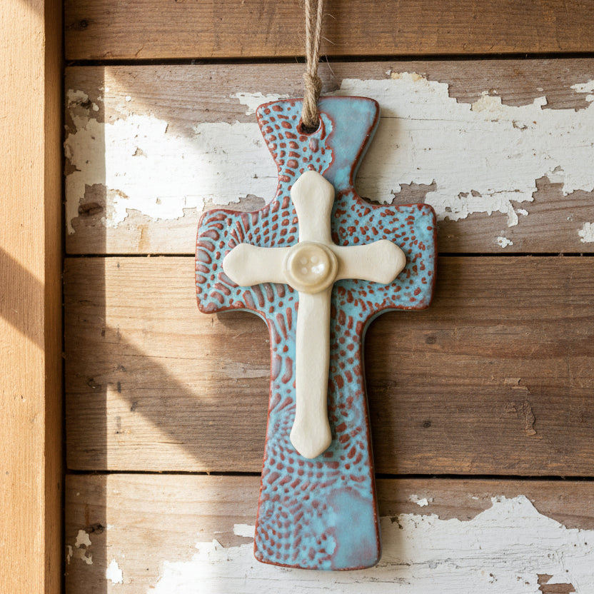 Handmade Pottery Trinity Cross - Made in the U.S.A.