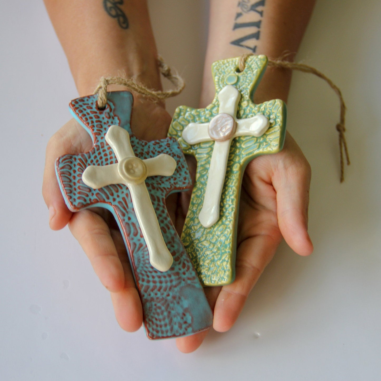 Handmade Pottery Trinity Cross - Made in the U.S.A.