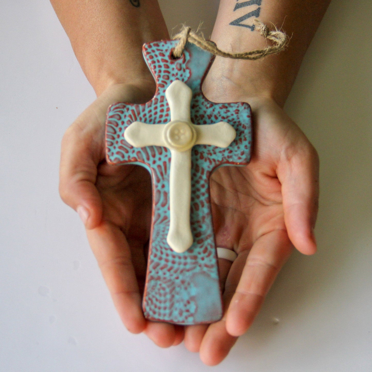Handmade Pottery Trinity Cross - Made in the U.S.A.