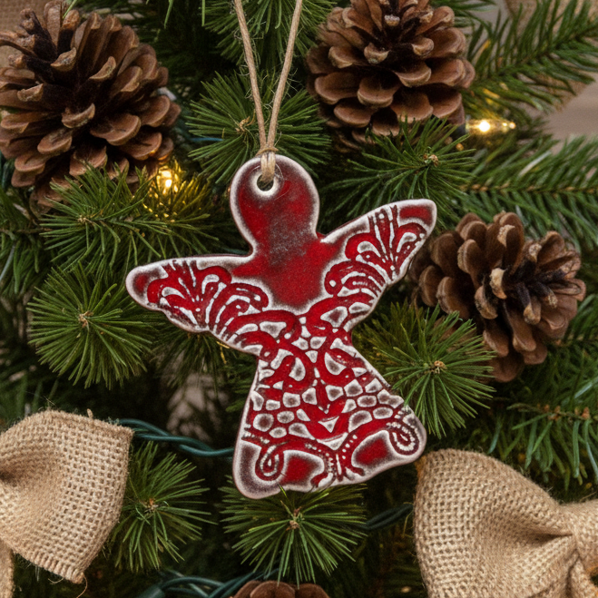 Handmade Pottery Angel Ornament - Made in the U.S.A.