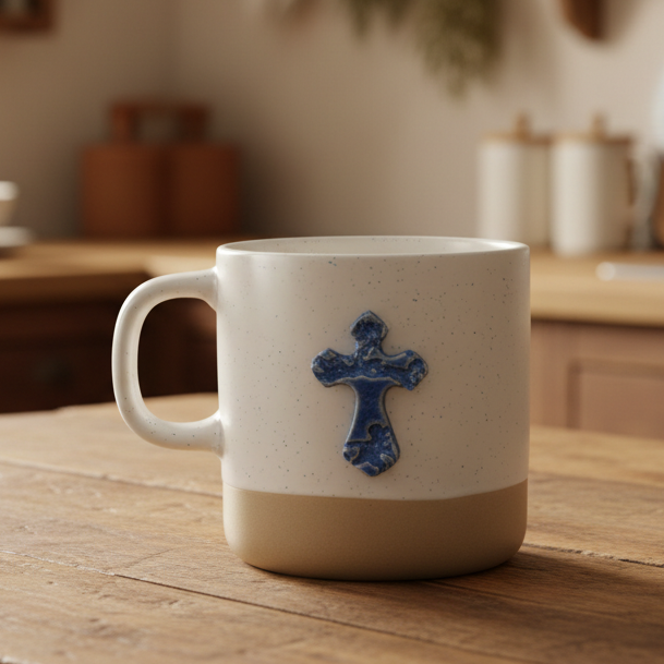 Handmade Pottery Cross Coffee Mug - Made in the U.S.A.