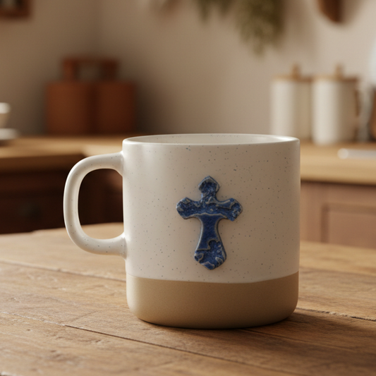 Handmade Pottery Cross Coffee Mug - Made in the U.S.A.