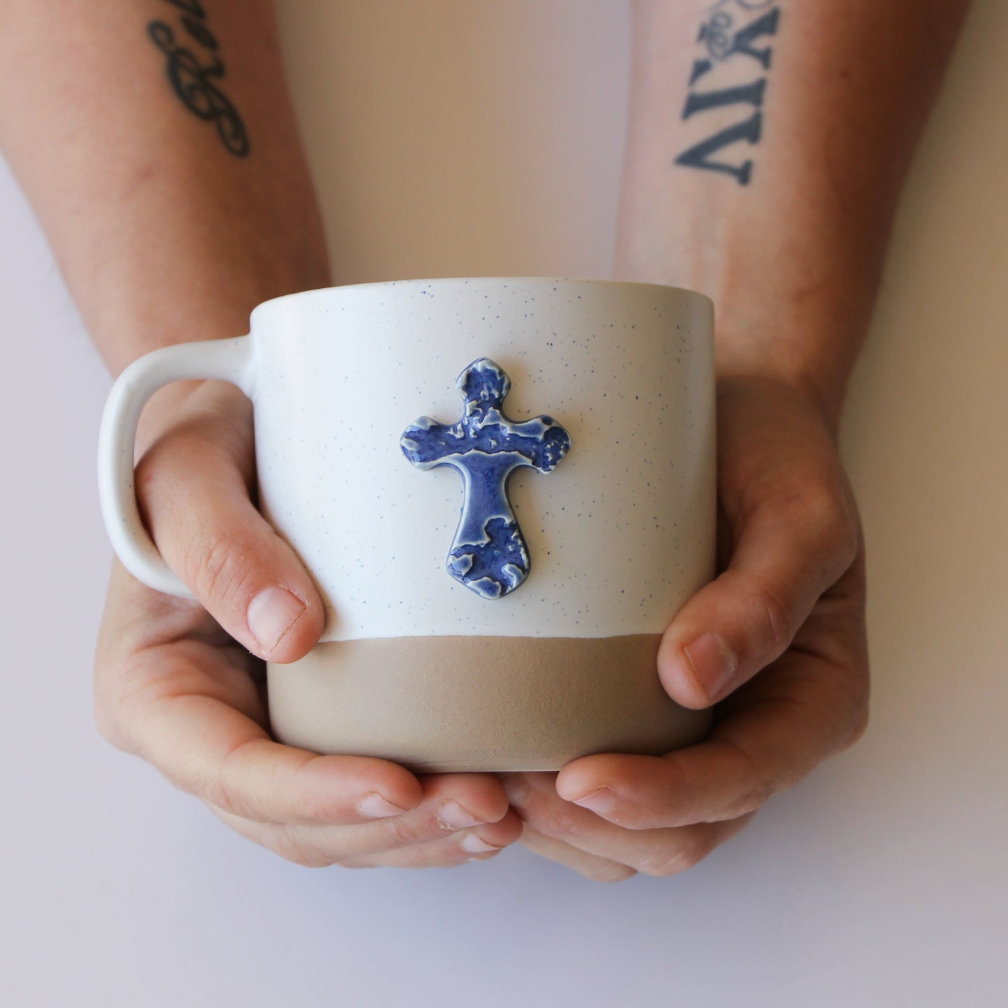 Handmade Pottery Cross Coffee Mug - Made in the U.S.A.