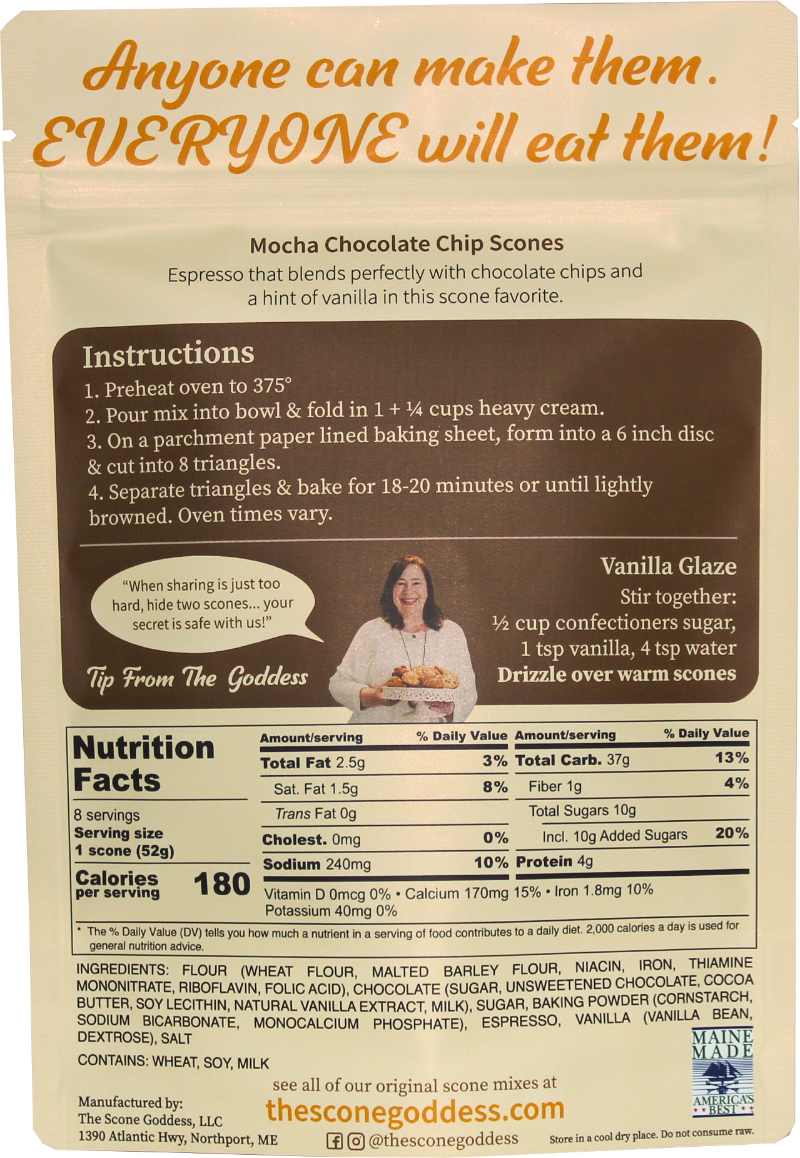 Mocha Chip Premium Scone Mix Featuring Goddess Roast Espresso by The Java Goddess