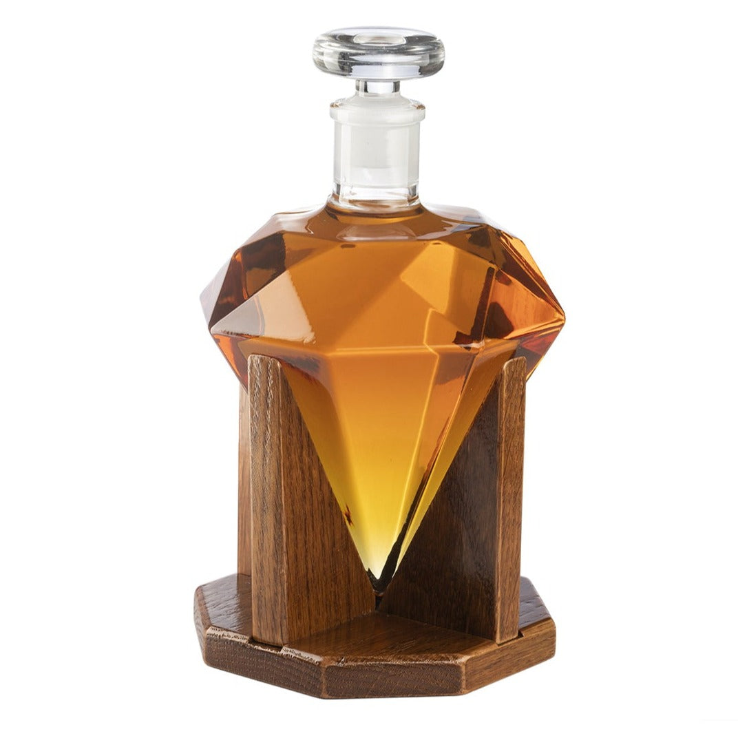 Diamond Decanter Premium Barware Gift with Mahogany Base