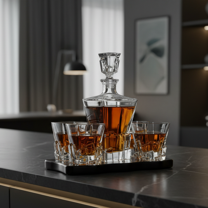 Iceberg Decanter Premium Barware Gift with Four Glasses