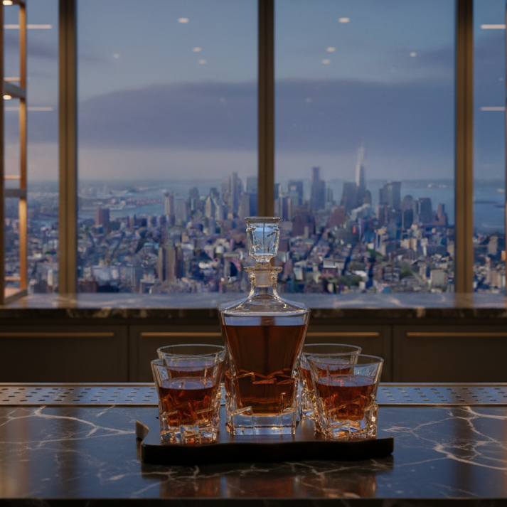 Iceberg Decanter Premium Barware Gift with Four Glasses
