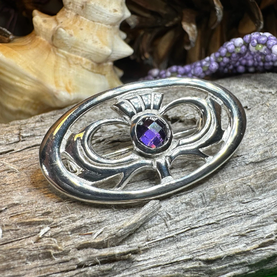 Thistle Amethyst Brooch in sterling silver
