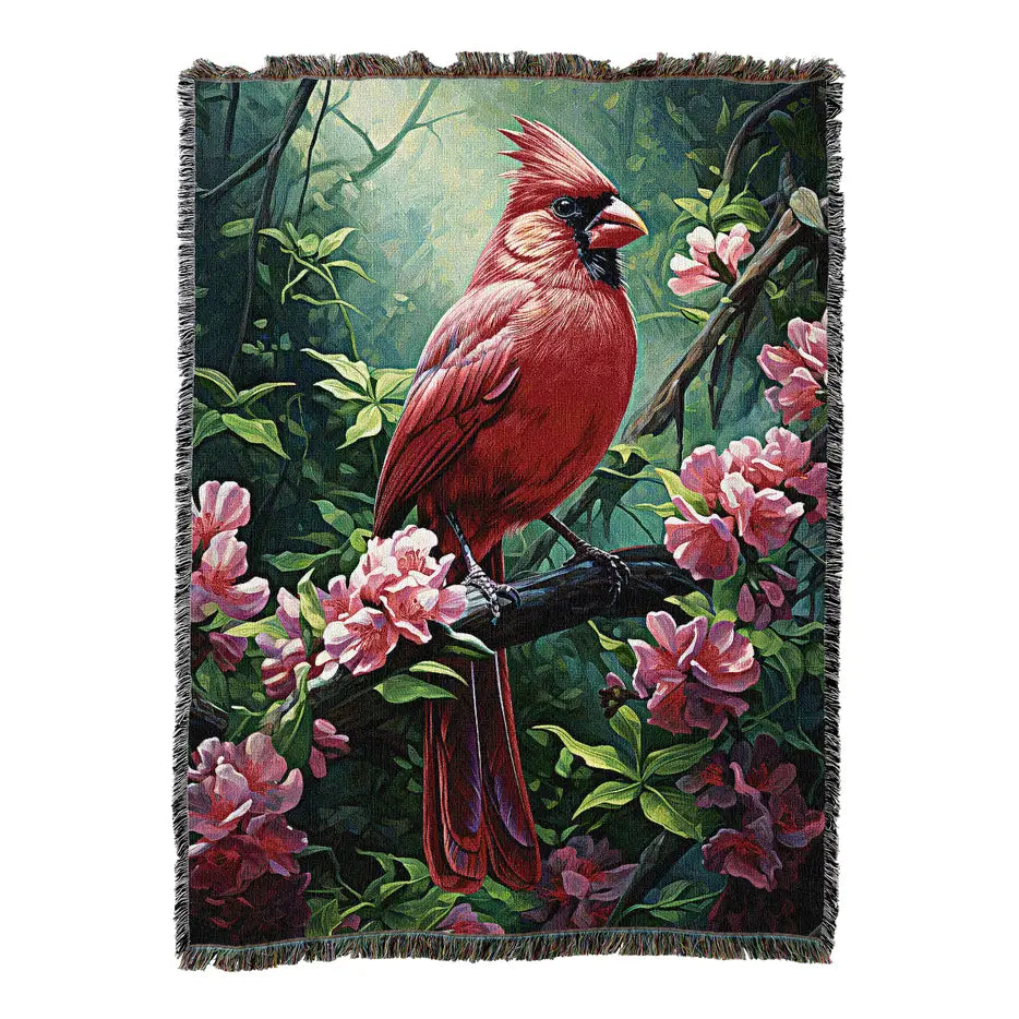 A Cardinal Appears Cotton Blanket - Handmade in North Carolina