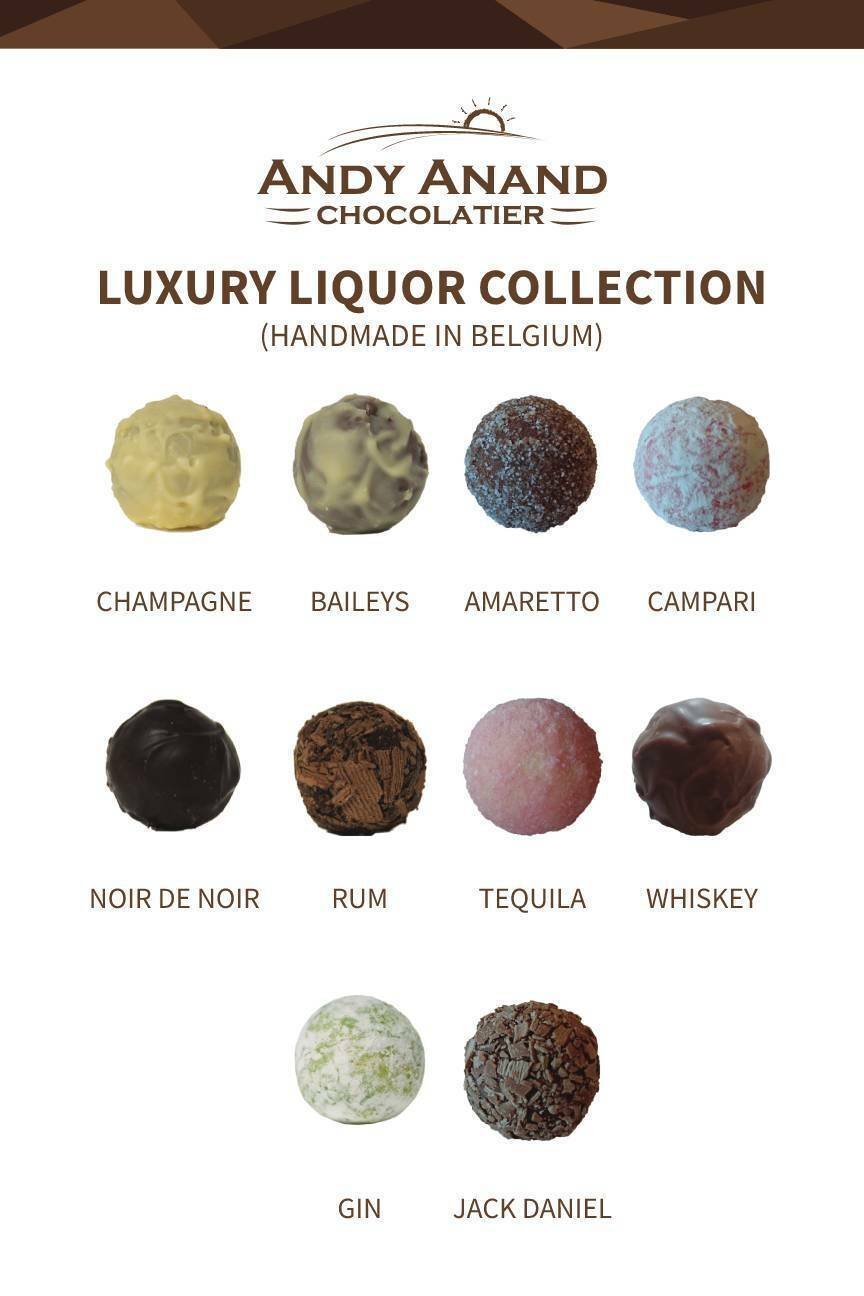 Andy Anand Rum, Irish Cream & Kahlua Belgian Chocolate Truffles (24 pc) | Liqueur-Inspired Gift Box