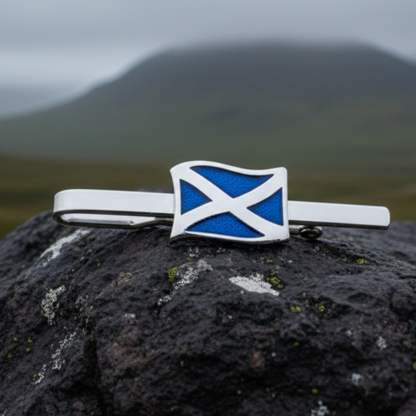 Scotland Flag Tie Bar - Handmade in Scotland in pewter