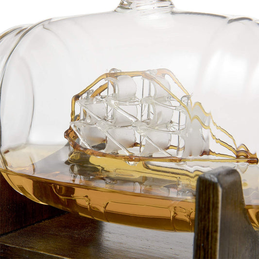 Whiskey Barrel Decanter With Old Time Ship Premium Barware Gift