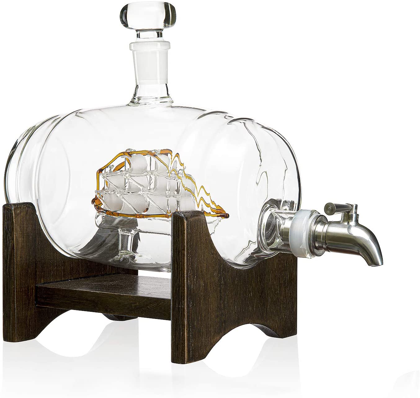 Whiskey Barrel Decanter With Old Time Ship Premium Barware Gift
