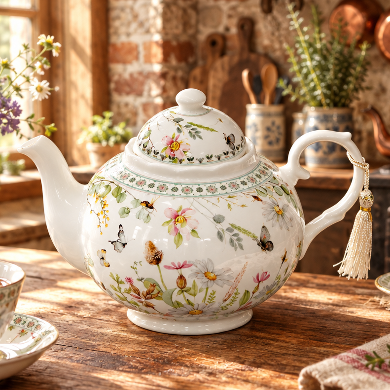 Daisies & Butterflies Fine China Teapot